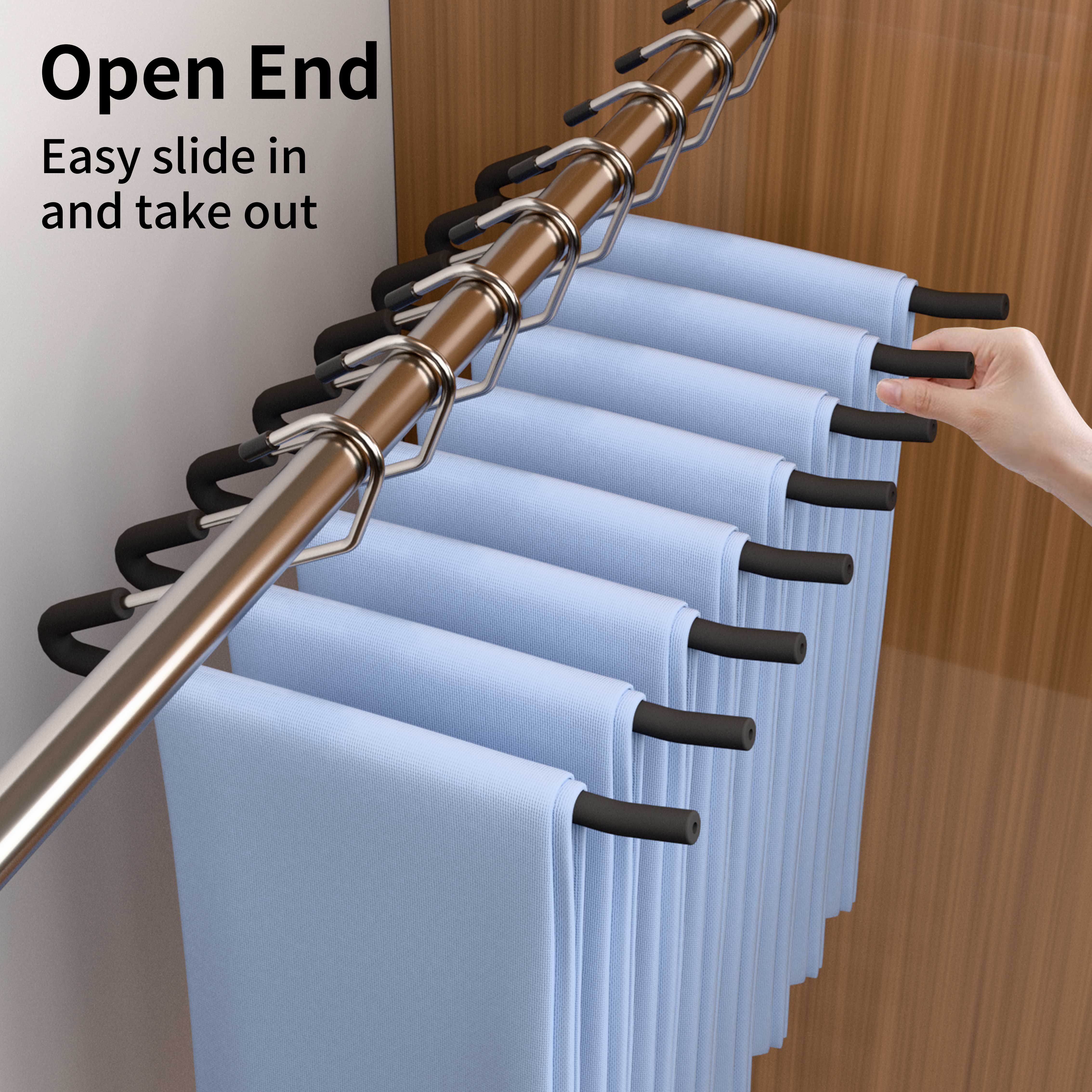 SLMT Pants Hangers Open Ended 10 Pack Heavy Duty Metal Clothes Hangers for Jeans, Trousers, Slacks Non-Slip Sponge Padded No Crease