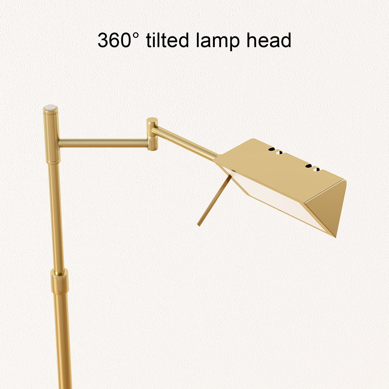 Modern Gold Floor Lamp with 360° Swing Arm, Dimmable LED Standing Lamp for Living Room, 3 Color Temperatures, Adjustable Height 47-55", All-Metal Design
