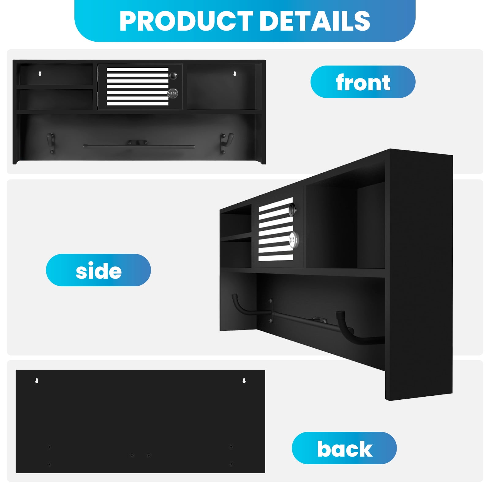 Tactical Duty Gear Rack Decor, Police Gear Rack, Body Armor Stand, Black, Powder Coated Wall Mounted with Hooks, 140 LBS Capacity for Police Academy Graduation Gift