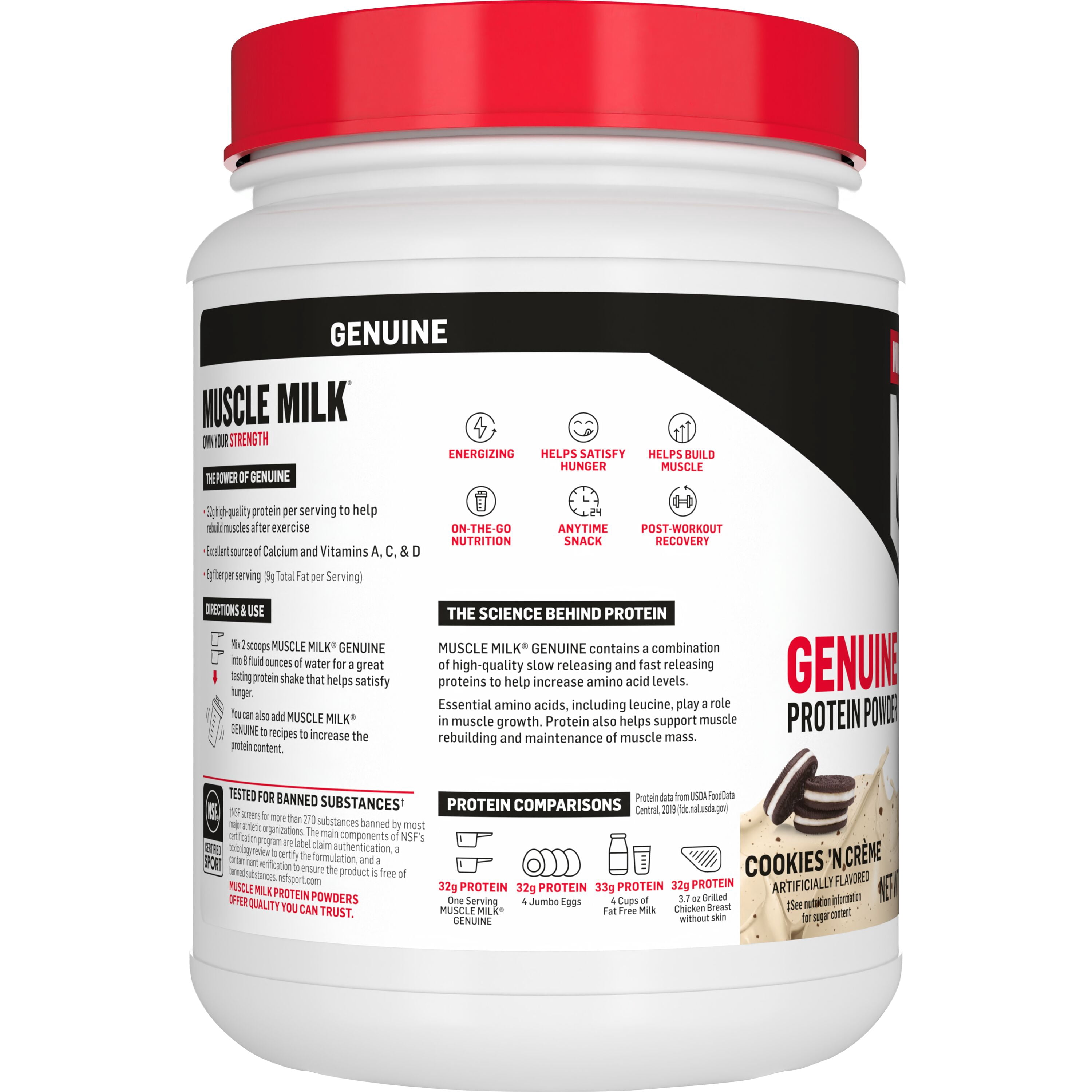 Muscle Milk Genuine Cookies N Creme Protein Powder Drink Mix, 32g Protein, 1.93 Pound