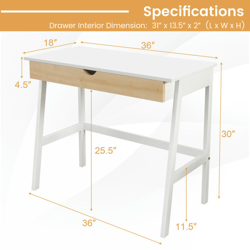 Demi Bonn Wooden Computer Desk with Drawer for Home Office Desk Study Writing Table, White