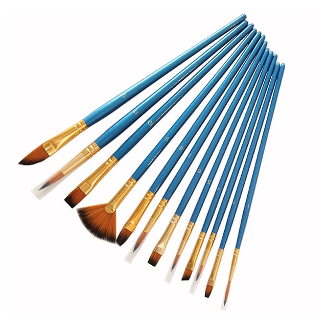 Paquete de 12 pinceles de pintura Conjunto Manera de madera Pintura DIY Dibujo de arte Plumas Lavabajables Reutilizables Estudiantes Reutilizables Suministros Papelería Azul Scienceny EL005758-03