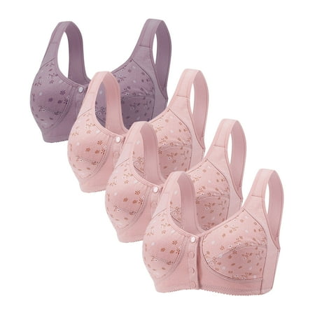 Plus Size Daisy Bras for Older Women Wireless Front Closure Push Up Bras Full Coverage Comfortable Everyday Bra 4 pc