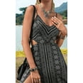 thumbnail image 2 of Women'S Summer Dress Tie Back V Neck Floral Maxi Tropical Long Beach Vacation Side Slit Black S, 2 of 8