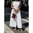 thumbnail image 2 of White Sleeveless Collared Shirt Dress With Front Buttons And Pockets, A-Line Maxi Style, 2 of 8