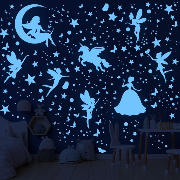 Adhesivos de pared Huimdery que brillan en la oscuridad con forma de unicornio y estrellas