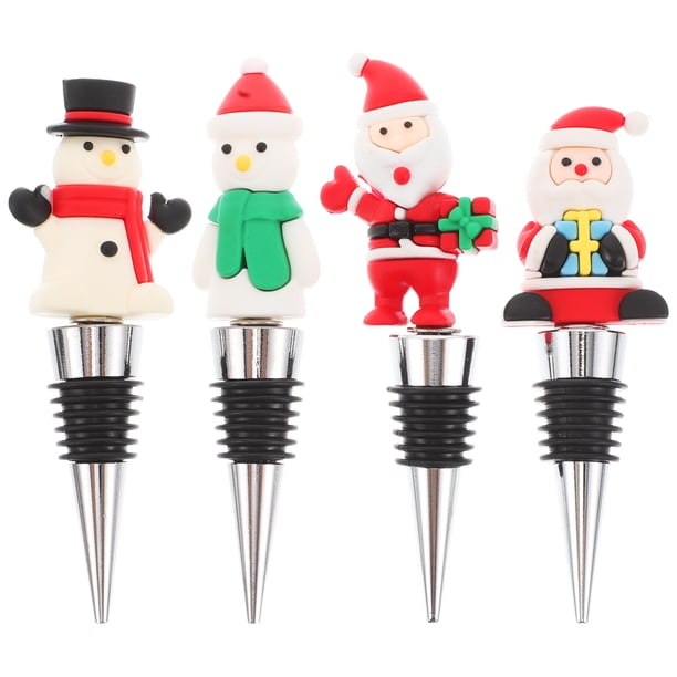 KAKOWELY 4 tapones para botellas de vino de Navidad, para champán, para fiestas.