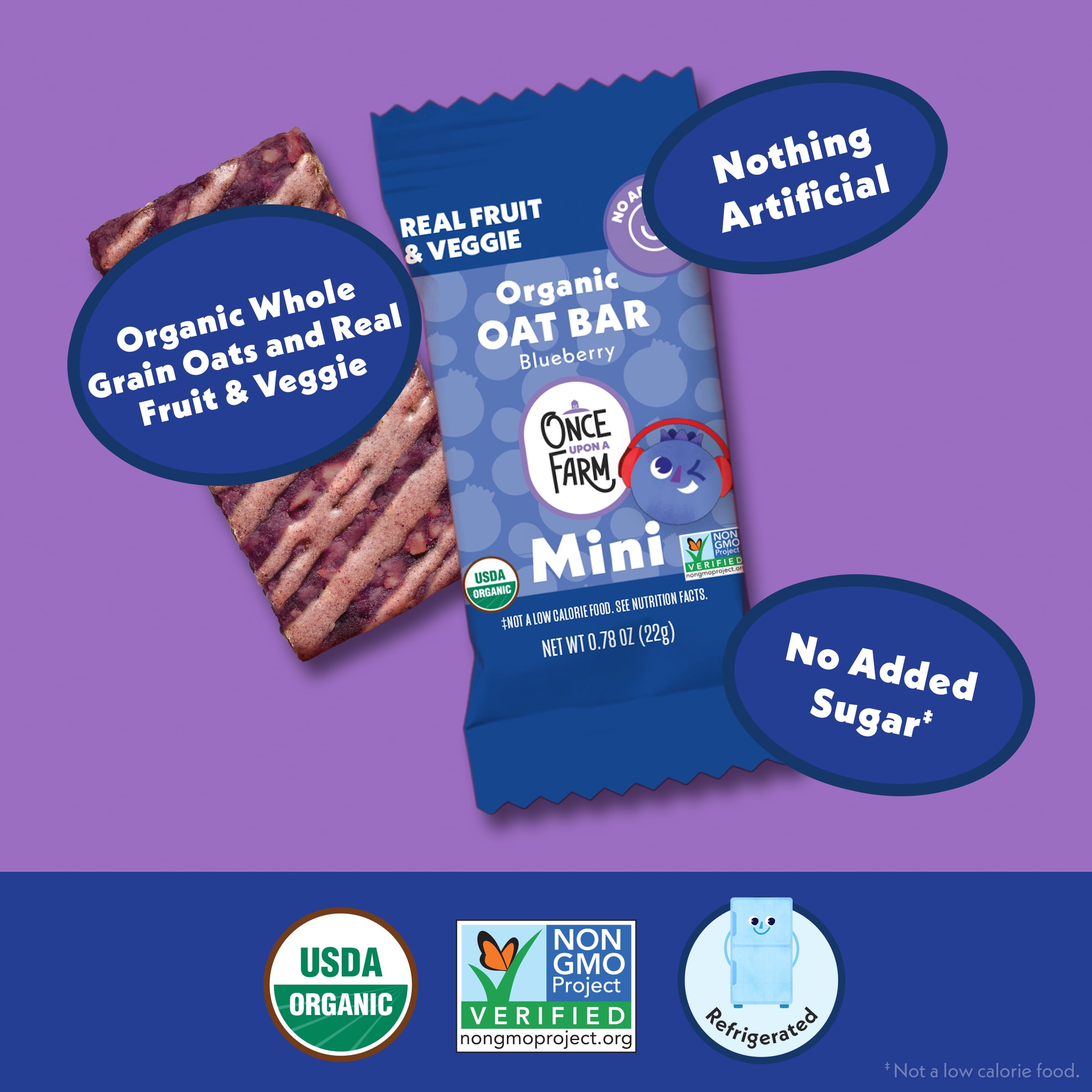 Once Upon a Farm Organic Refrigerated Oat Mini Toddler Snack Bar, Blueberry, 6ct