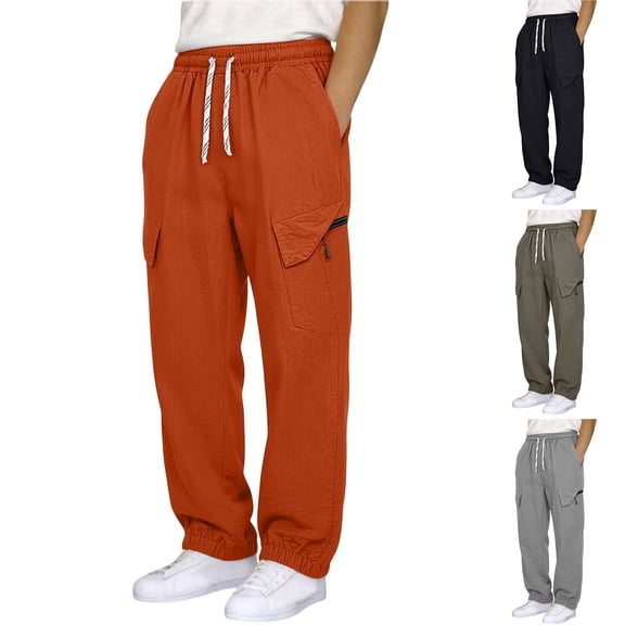 Men's Big & Tall Rain Pants Waterproof Jogger Over Pants Windproof Lightweight Hiking Pants Work Outdoor for Golf, Fishing Zipper Pocket Size S-5XL Orange
