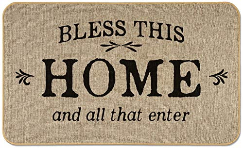 Bless This Home Natural Linen Look Decorative Low Profile Indoor/Outdoor Floor Mat  measures 29.5” x 17.75”