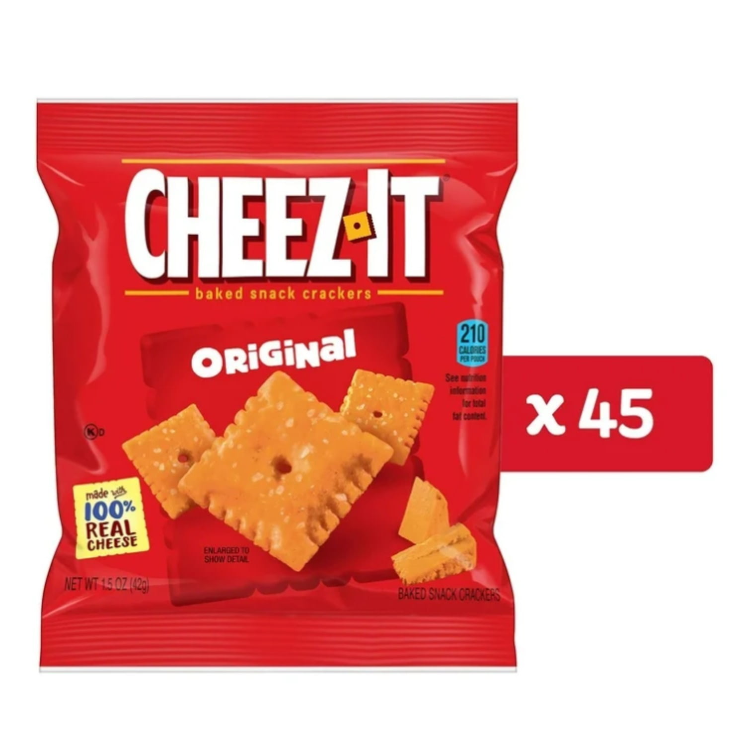Cheez-It Original Baked Snack Crackers, 1.5 Oz (45 Individual Packs) – Crispy, Real Cheddar Cheese, Perfect for Lunchboxes & Parties