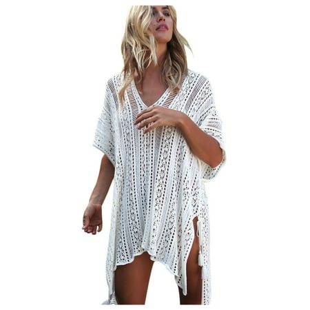 Plus Size Cover Ups for Swimwear  Womens Crochet Coverups Tassels Casual Solid Swimwear Holiday Beach Bikini Cover Up Cloak Lightweight Dresses Summer Saving Clearance