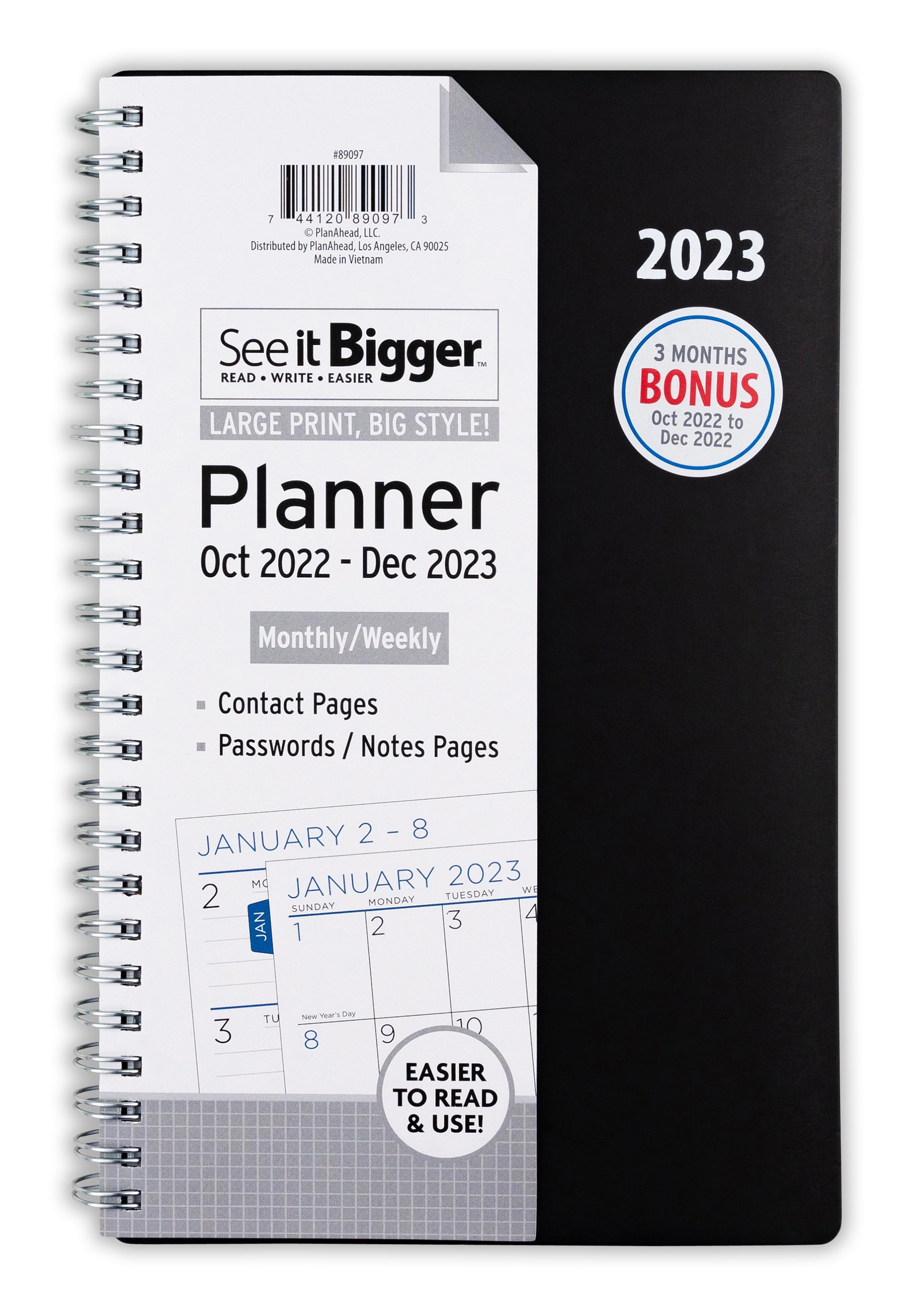 See It Bigger Monthly & Weekly Planner, October 2022 - December 2023 (5.75"x 8.75") Black