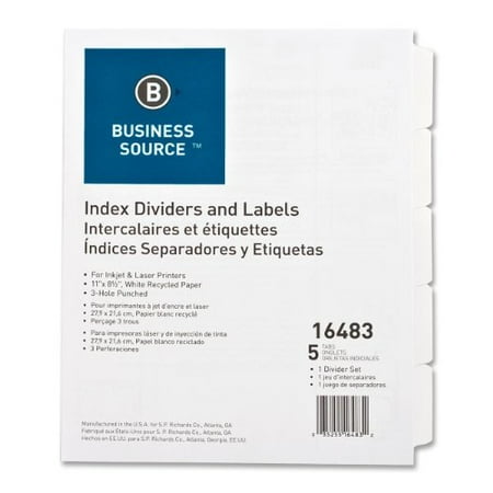- Business Source 3-Hole Punched Laser Index Tabs - 5 x Divider(s) - 5 Tab(s)/Set - 3 Hole Punched - White Tab(s) - 5 / Set