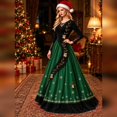 thumbnail image 2 of Xijirk Women Christmas Maxi Dress Long Lace Sleeve V Neck Bell Snowflake Print A Line Floor Length formal Party Gown,M, 2 of 5