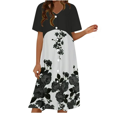 

Pink Dress Plus Size Dress for Women Women s Fashion Casual Short Sleeve V-Neck Button Print Maxi Baggy Long Dress Dress Pants Women Flower Girl Dress on Clearance White 2XL