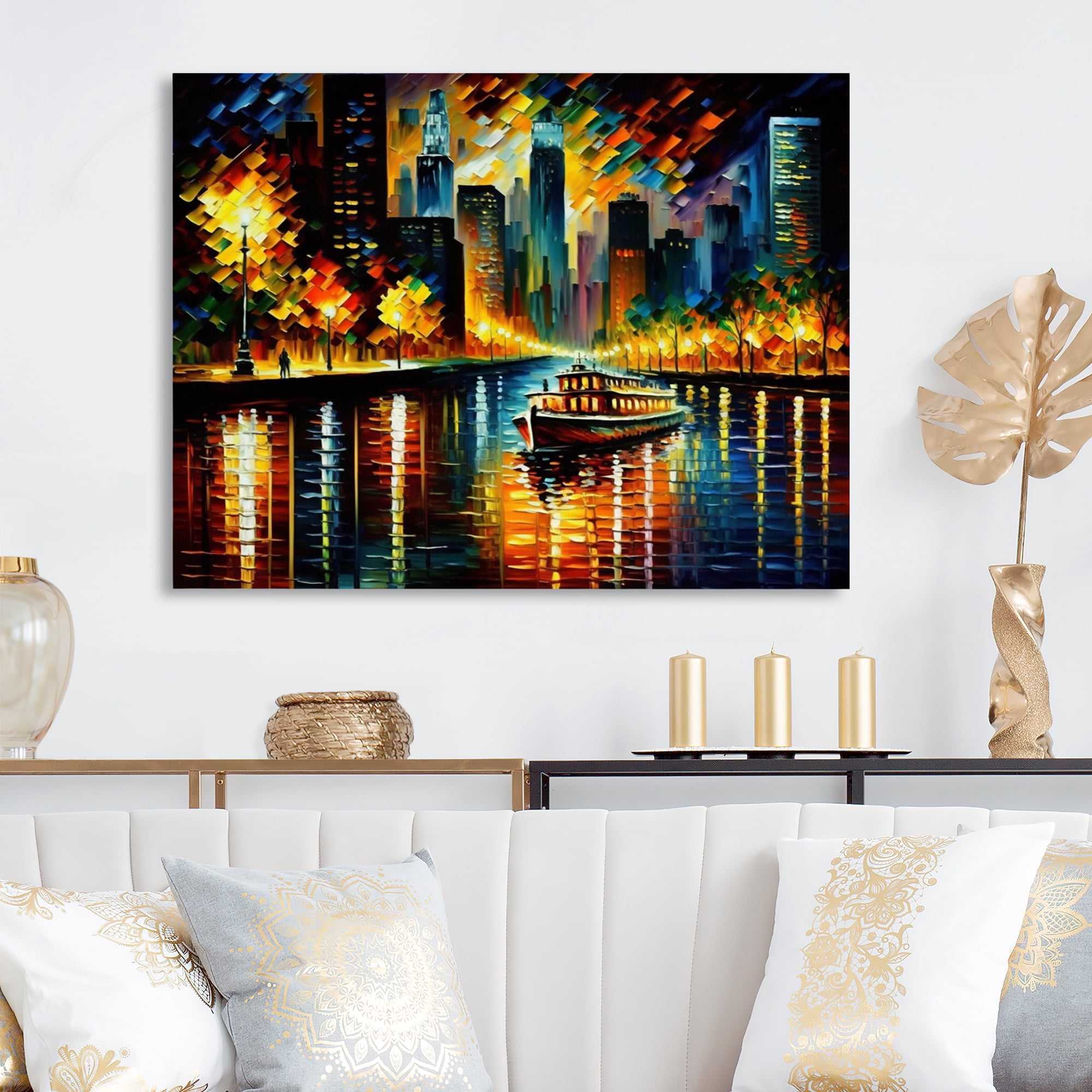 Designart Chicago River View In The Fall I Canvas Wall Art