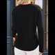 thumbnail image 5 of Blusas para Mujer, de Punto Gofre, de Larga, con Cuello en V y Muescas, Informales, Modernas, de Color Liso, Holgadas Negro L, 5 of 8
