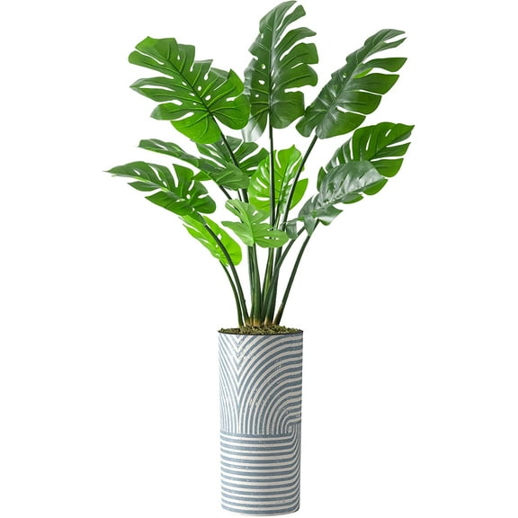 Artificial Tree in Modern Geometric Pattern Planter, Fake Monstera Silk Tree for Indoor and Outdoor Home Decoration - 65" Overall Tall (Plant Pot Plus Tree)