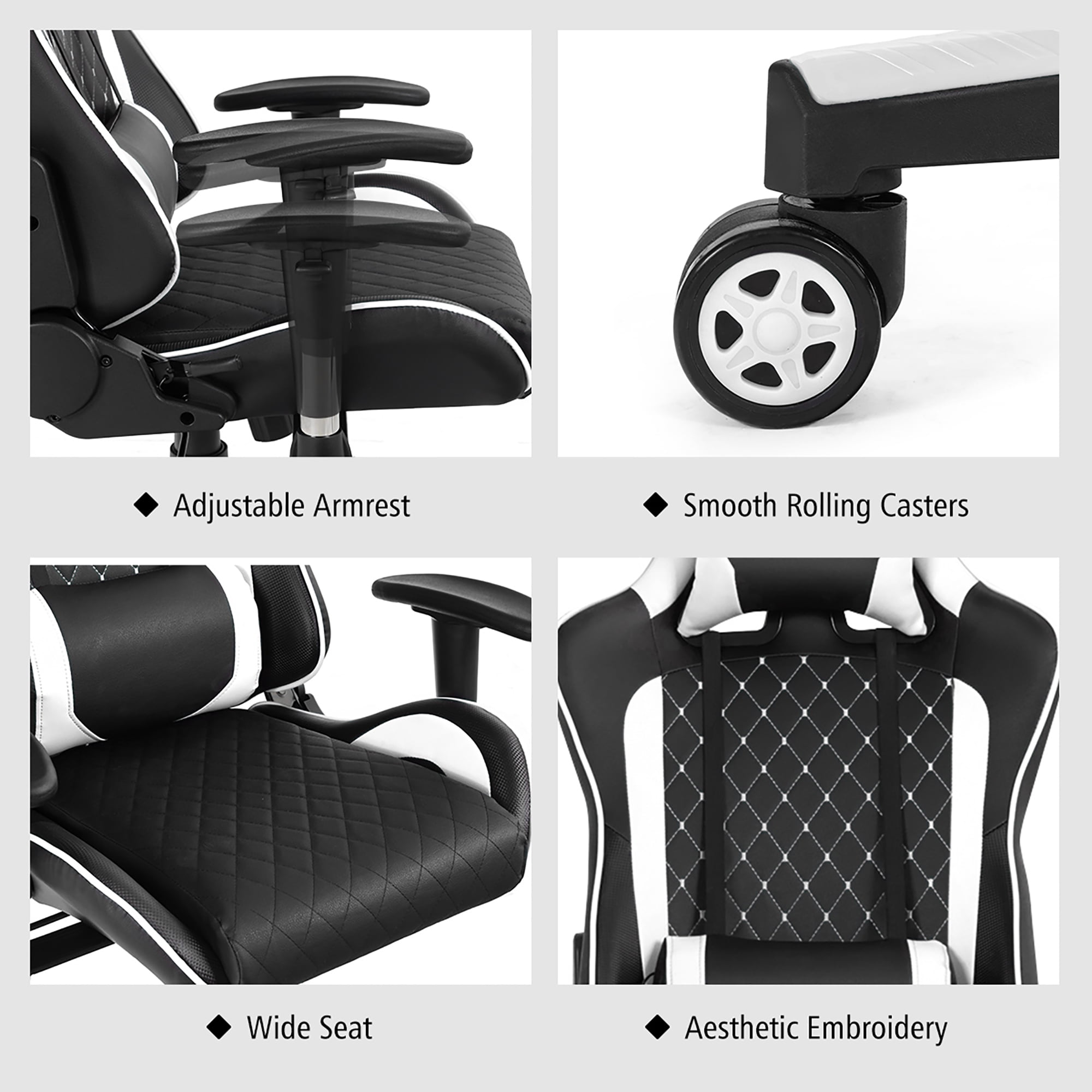 Goplus Massage Gaming Chair Reclining Racing Chair w/Lumbar Support and Headrest White