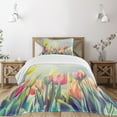 thumbnail image 3 of Ambesonne Pastel Quilted Bedspread Set 2 Pcs, Tulips Flower Bed Park, Twin Size, Multicolor, 3 of 6