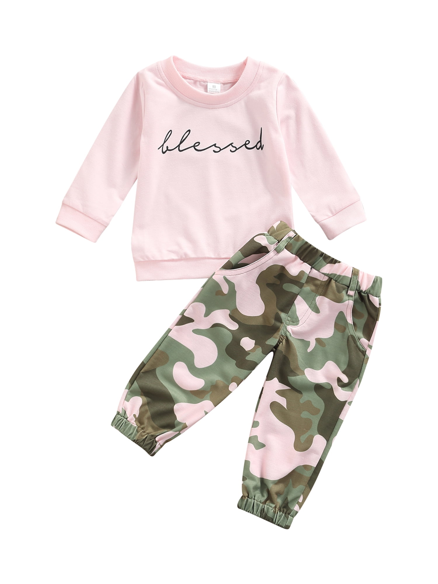 Toddler Kids Baby Girl Pink Camo Long Sleeve Tops Pants Tracksuit Outfits Set 