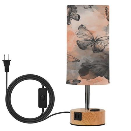 Touch Control Table Lamp with Wood Grain Metal Base 3 Color Temperature Adjustable LED Eye Caring Desk Lamp for Bedroom Study Grey Butterfly