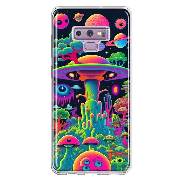 MUNDAZE Samsung Galaxy Note 9 Shockproof Clear Hybrid Protective Phone Case Neon Psychedelic UFO Alien Planet Cover
