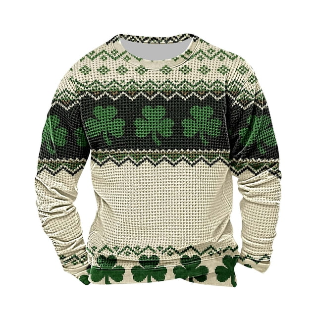 Tops para Mujeres de Moda Otoño Día de San Patricio Impreso Suelto Cuello Redondo Manga Larga Suéter