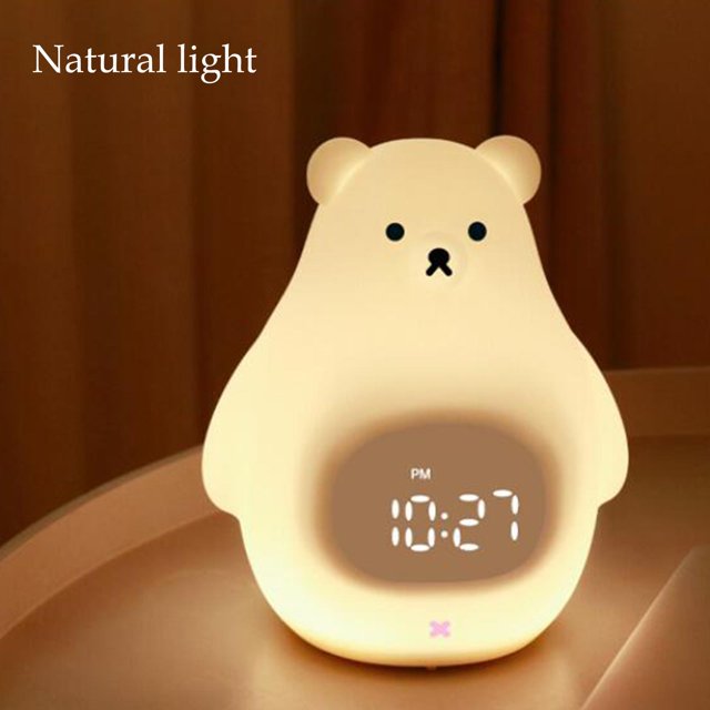 Bonita lámpara de guardería con forma de oso Nightlight Kids despertador Temporizador de repetición para la habitación 3 tiempo de tiempo de tiempo de Tiempo de Luz amarilla cálida BLESIY Luz de noche infantil