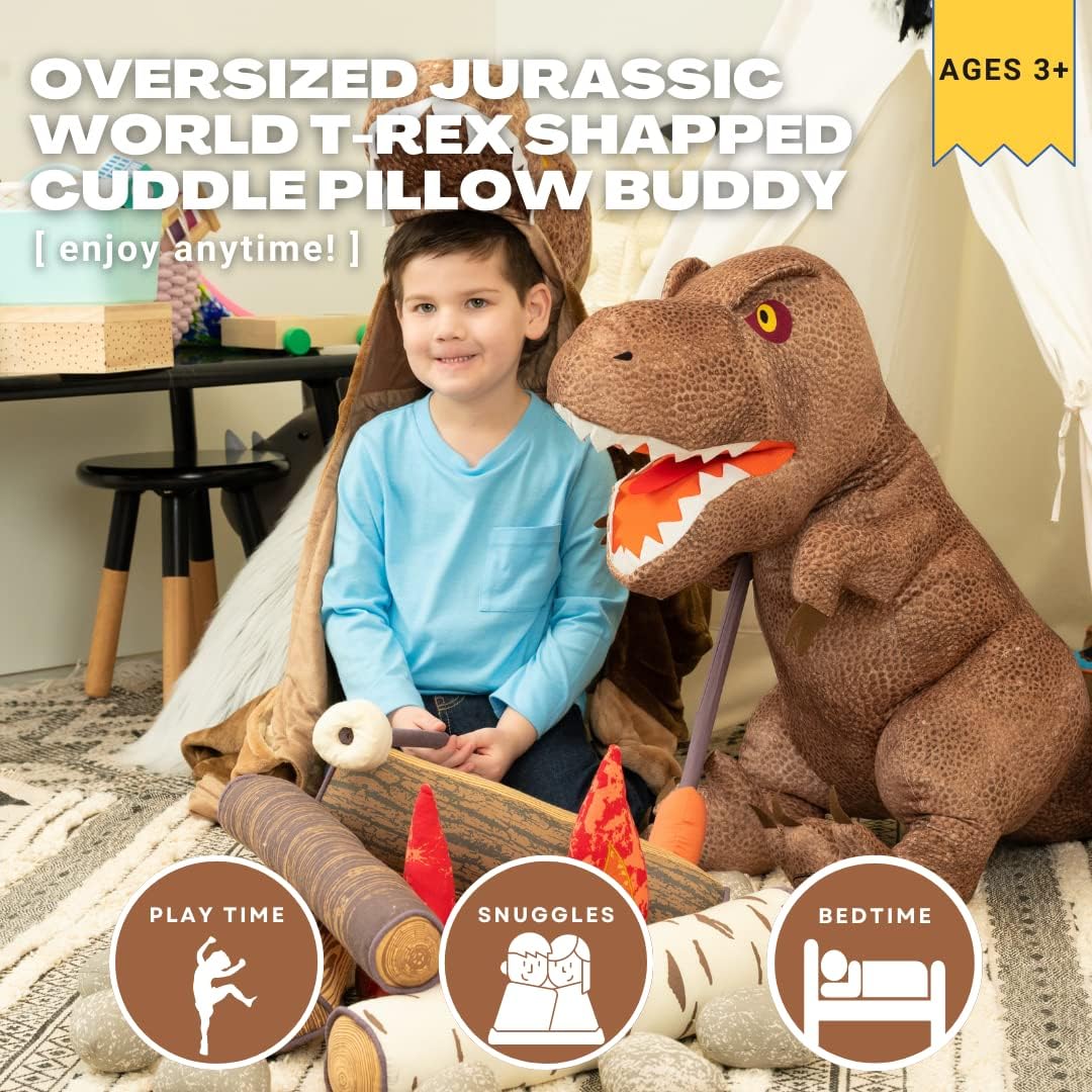 Jurassic World T-Rex Shaped Oversized Cuddle Pillow 47 Inches Kids Bedding Super Soft Plush Doll For age 3 Years and Up