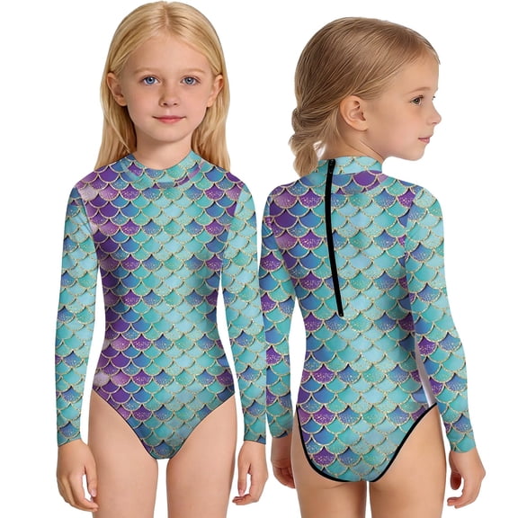MEZZALL Summer Girls Long Sleeve One-Pieces Round Neck Swimsuit Beach Tropical With Cartoon / Flower Print Beachwear