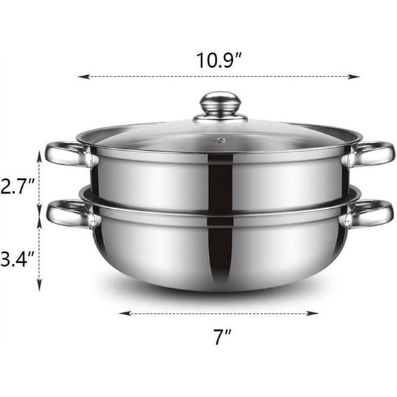 11 Inch 2-Tier Stainless Steel Steamer Pot for Cooking Vegetables, Dumplings, Stock & Sauce