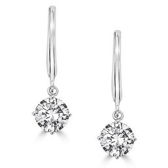 Prong Set Lever back Earring with Faux Round Cut Brilliant Diamond by Diamond Essence set in Sterling Silver