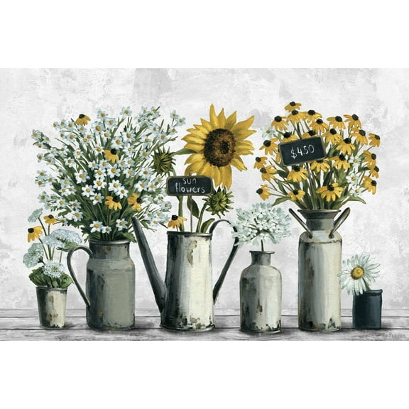 Parvez Taj Tin Can Flowers Painting Print on Wrapped Canvas