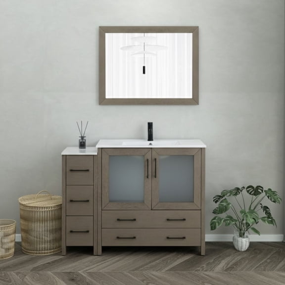 Vanity Art 48" Single Sink Freestanding Bathroom Vanity Set with Ceramic Top and Mirror