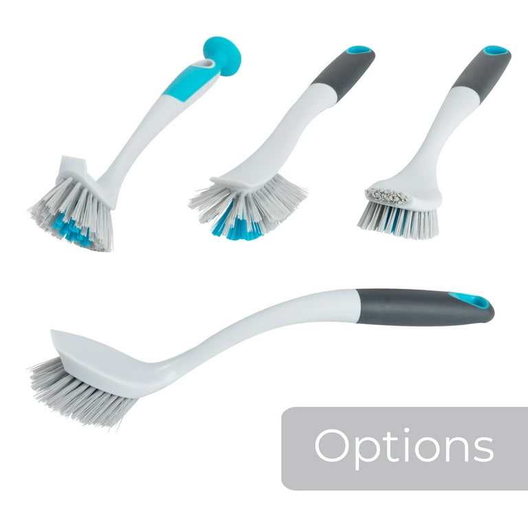 Scrub Brush w/ Scrubber Bristle Tip - Non-Slip Handle - Long Lasting  Bristles - Odor Resistant - Dishwasher Safe - Cleaning, Pots, Pans, Dishes  