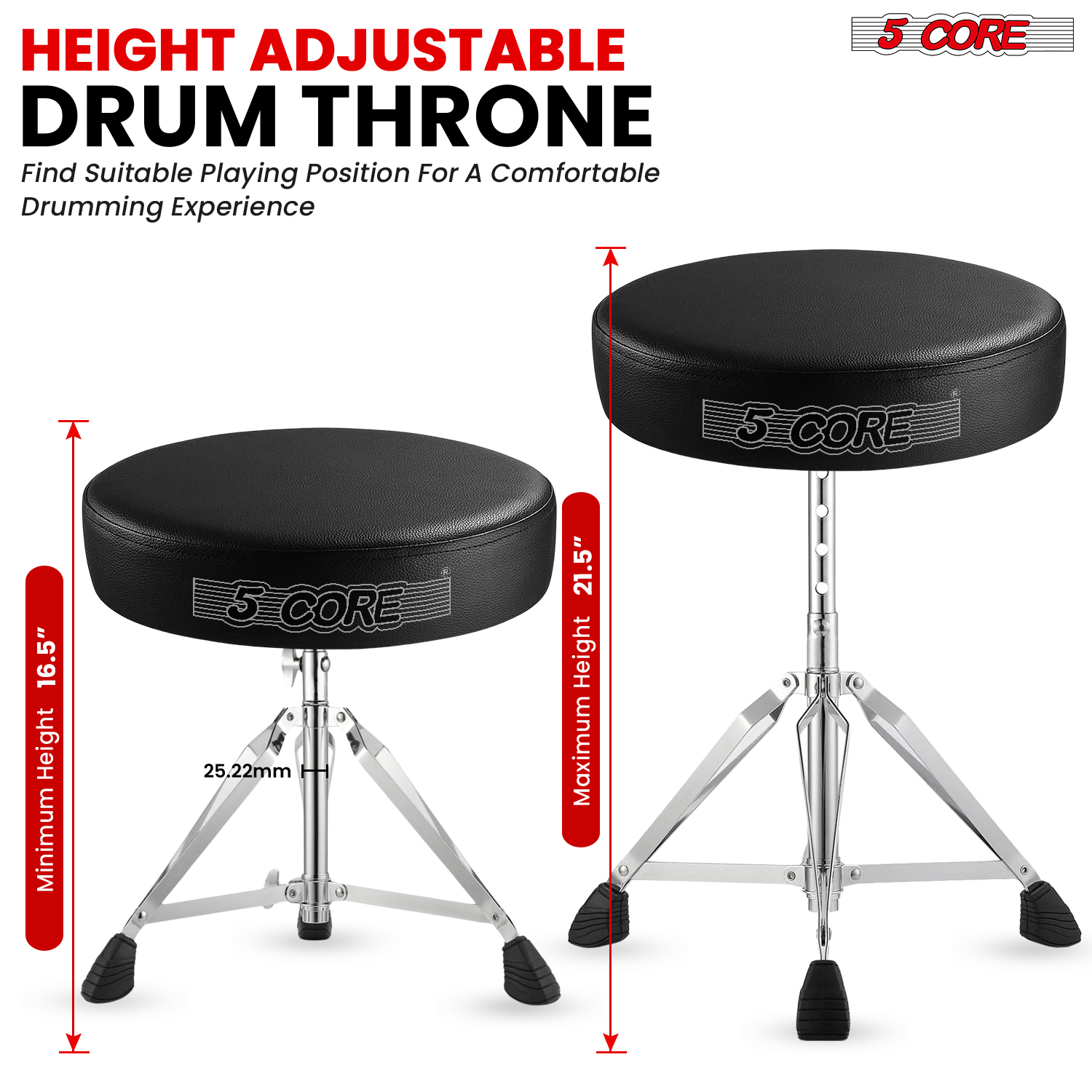 CHROME 2020 PRO Universal Drum Chair Round Padded Seat Throne Stool Stand