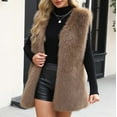 thumbnail image 4 of Ounisa Womens Winter Vest Waistcoat Faux Fur Overcoat Jackets Thickened Warm Solid Color Stand Collar Sleeveless Outerwear Top, 4 of 7