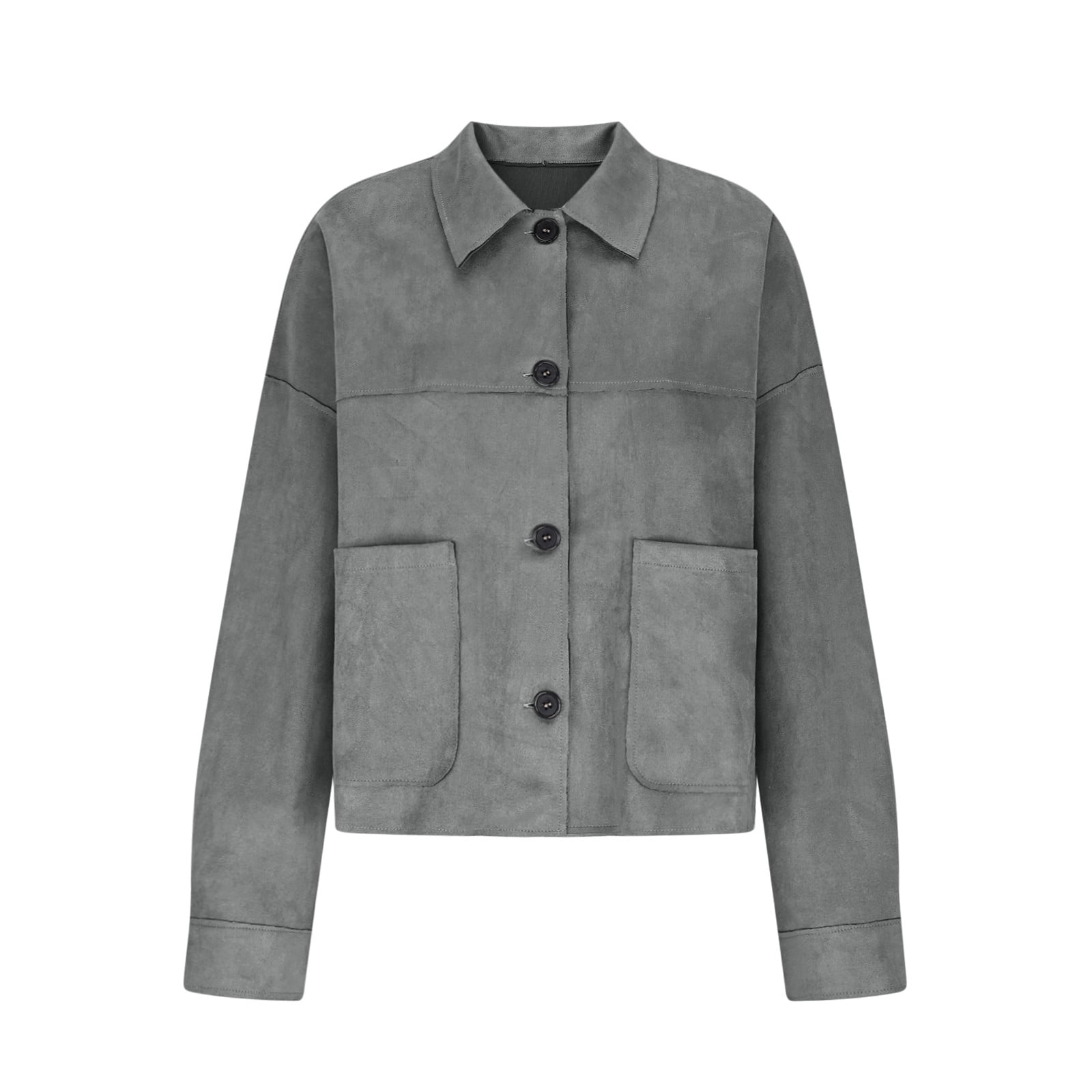 TKLPEHG Suede Jacket for Women Fall Winter Y2k Faux Leather Open Front Coat Long Sleeve Outwear Blazer Jackets (Gray_Z,XXL)
