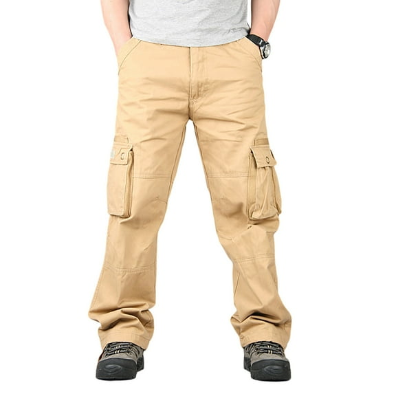 Zimjoy Men's Tactical Pants Military Ripstop Waterproof Work Pants Lightweight Relaxed Fit Assault Trousers Drawstring Hiking Trousers with Multi Pocket, Khaki 36