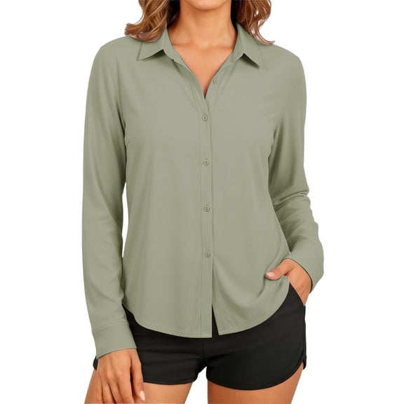 Uootdi UPF50 Sun Protection Shirts for Women Button Down Long Sleeve Collared Neck Outdoor Rash Guard Quick Dry Breathable Tops Gift