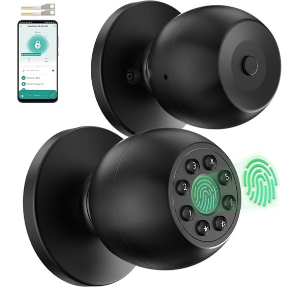 YFK Smart Fingerprint Door Knob ,Keyless Entry Door Locks with Handle,Biometric Door Lock with App Control, Fingerprint Door Lock, Auto-locking, Keypad Lock; Smart Lock Suitable for Bedrooms.
