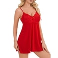 thumbnail image 4 of ValueVibe Lingerie for Women Lace Babydoll V Neck Nightwear Spaghetti Strap Chemise Nighty, Red S, 4 of 8