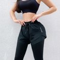 thumbnail image 1 of Pantalones deportivos para mujer falsos 2 piezas de pantalones de yoga de alta elasticidad pantalones deportivos para correr pantalones de color sólido, 1 of 5