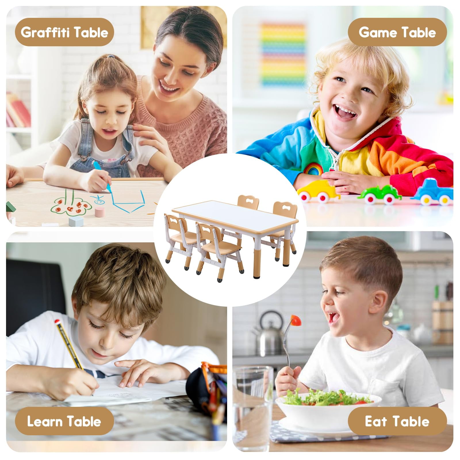 Kids Table and Chair Set for Toddlers - Adjustable Activity Center with Non-Slip Legs & Graffiti-Proof Surface Ages 3-12