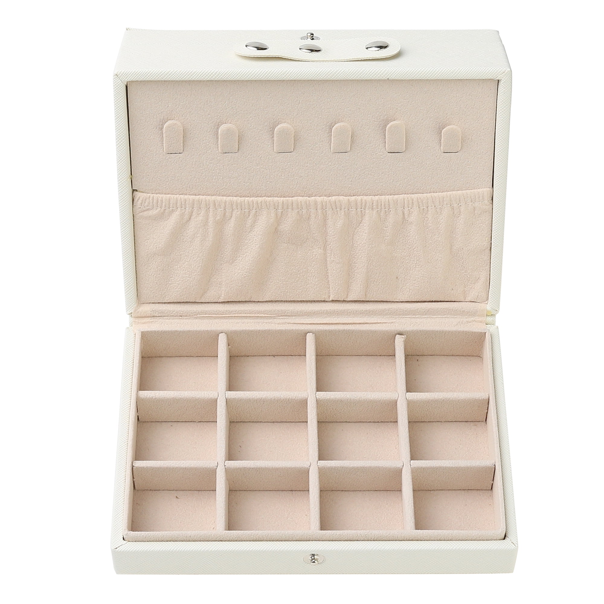 Unique Bargains 2 Layer Jewelry Box PU Leather Jewelry Case for Earring Necklace Ring Beige