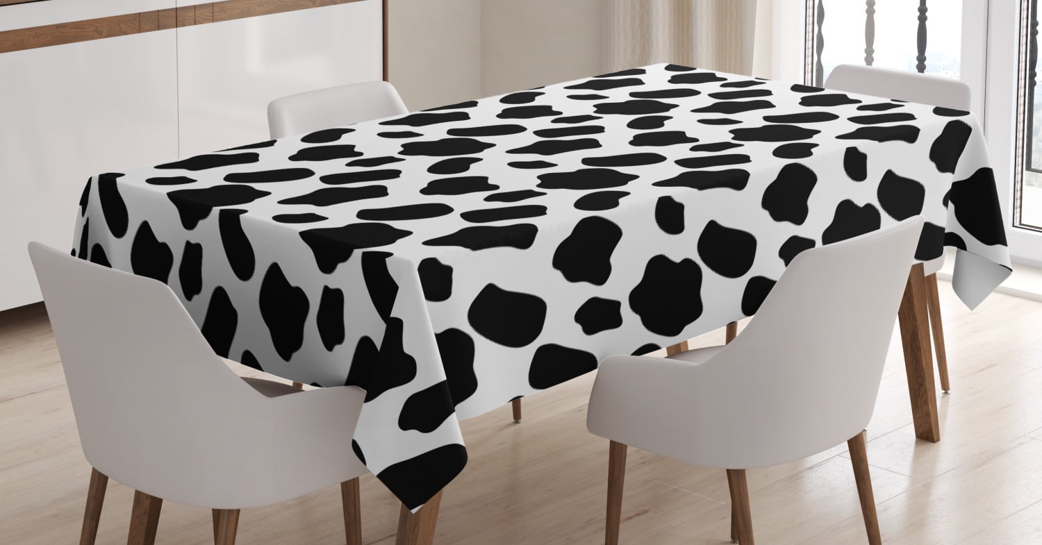 Cow Print Tablecloth, Cattle Skin Pattern with Scattered Spots Animal