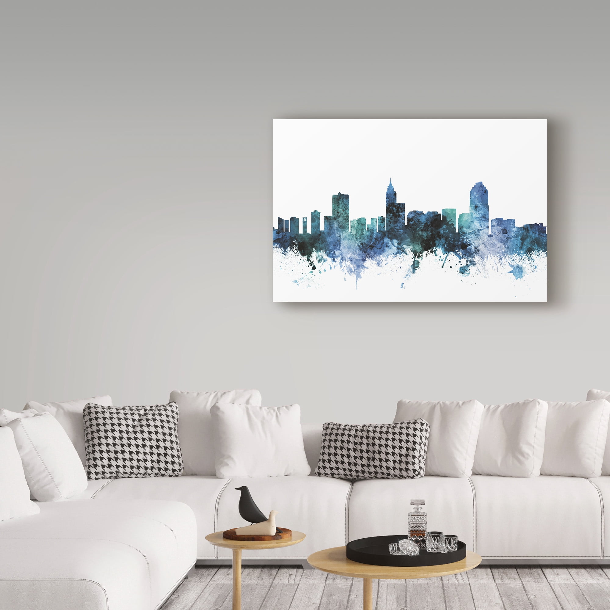 Trademark Fine Art 'Raleigh North Carolina Blue Teal Skyline' Canvas Art by Michael Tompsett