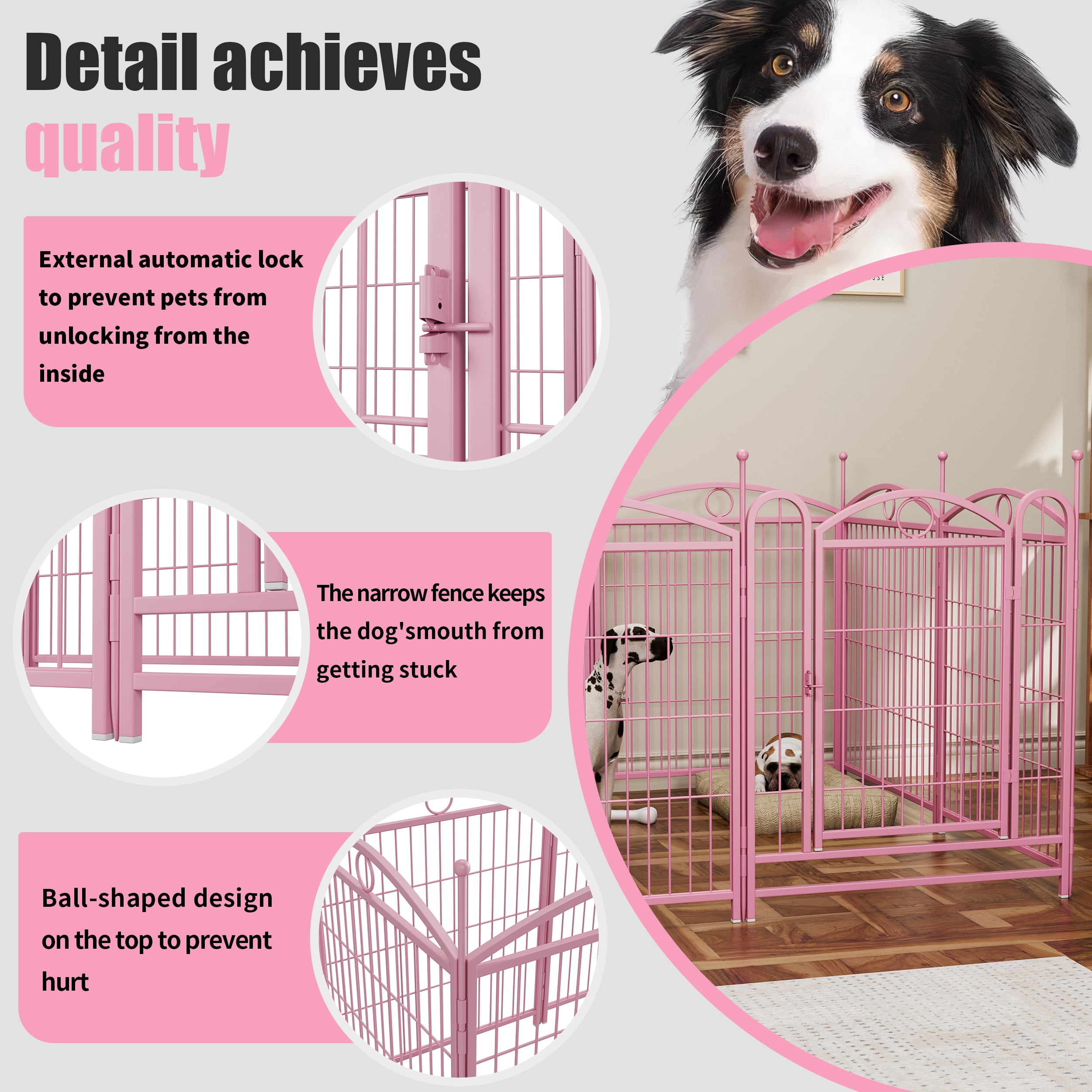 ZephyPaw Dog Playpen Indoor 32 inch 8 Panels Heavy Duty Dog Fence Puppy Pen for Large Medium Small Dogs Indoor Outdoor ,Pink
